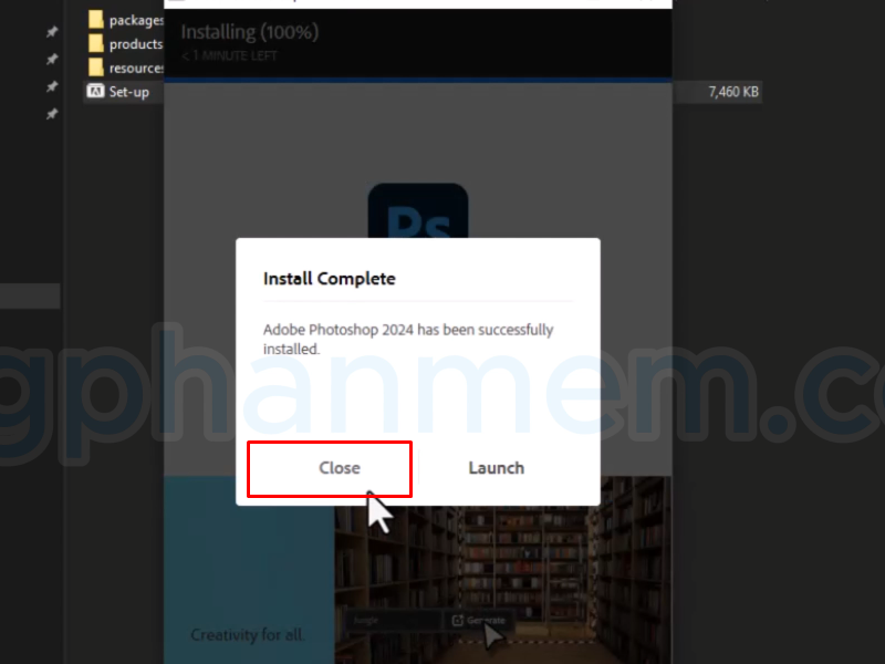 Hoàn tất cài đặt Photoshop 2024